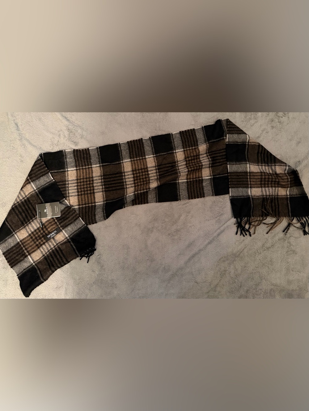Bodio’s Mongolia Plaid Scarf NWT - 100% cashmere Neutral Checkered